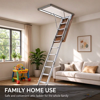 Aluminum Attic Ladder, Folding Pull Down Ceiling Attic Stairs For Home Access
