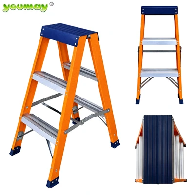 Fiberglass A Frame Step Ladder, Lightweight Non-Conductive Step Stool For Electrician & Home Use